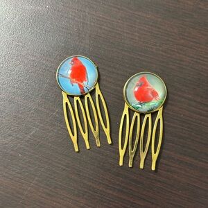 Cardinal Bird Gold Hair Combs -
